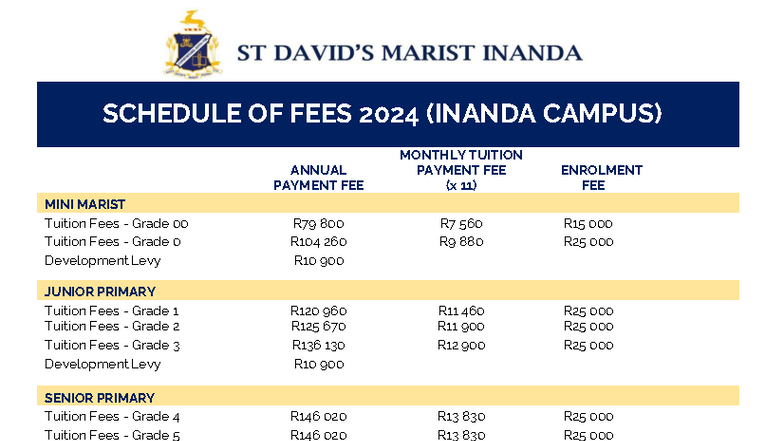 St Davids Marist Inanda Fee Schedule 2024 (Inanda Campus) - Studocu
