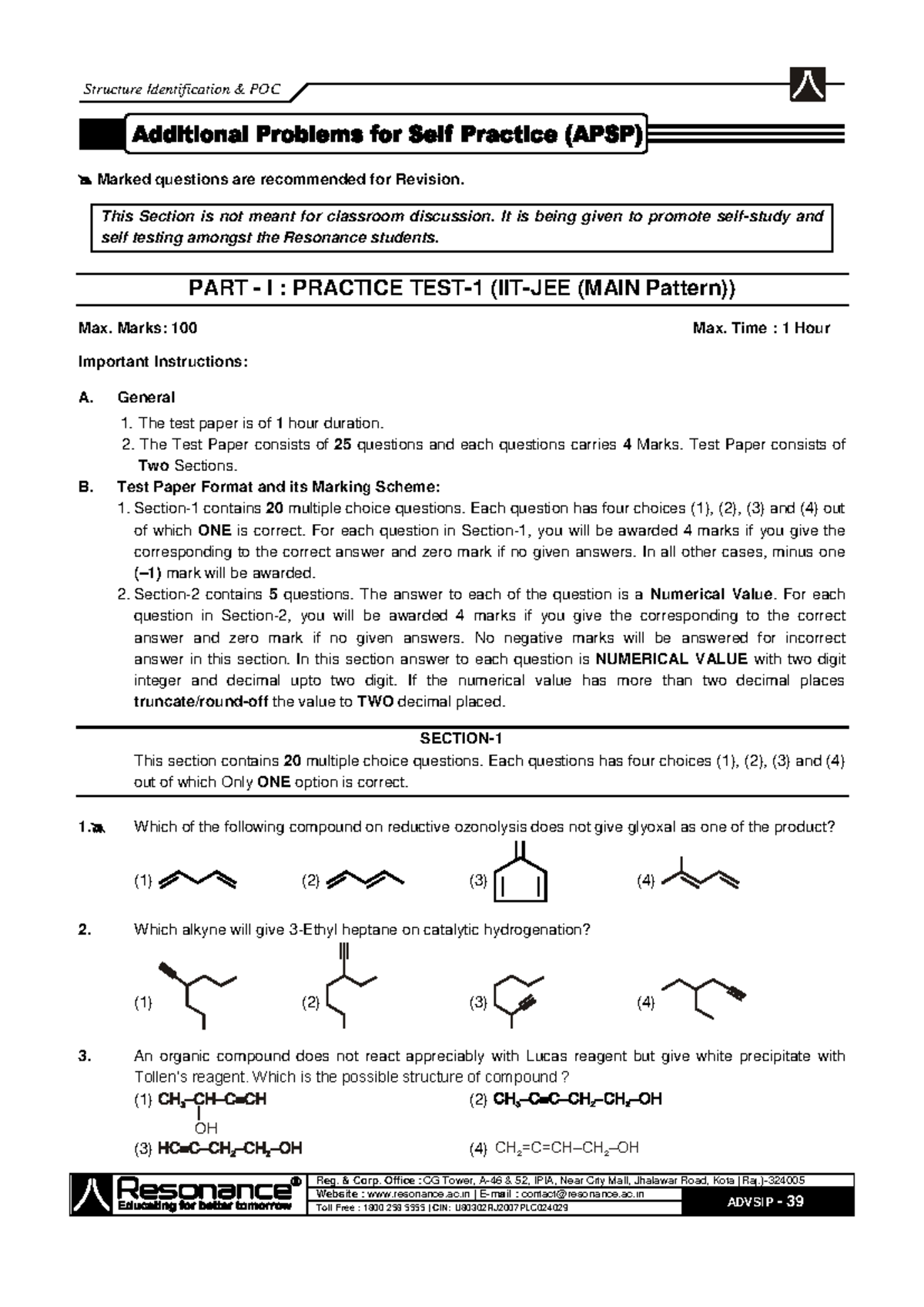 Structure Identification POC: Recommended Revision Questions for JEE ...