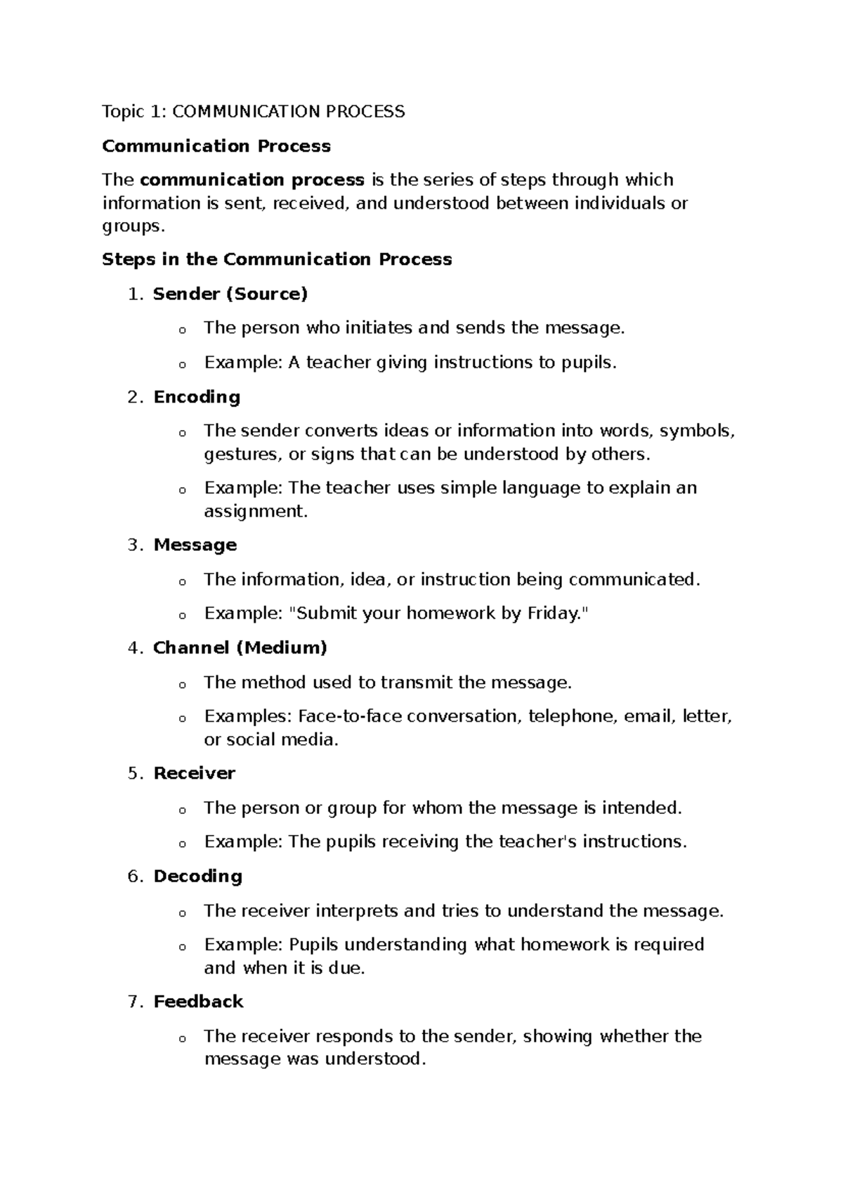 COMM 101: Communication Process - Comprehensive Summary Notes - Studocu