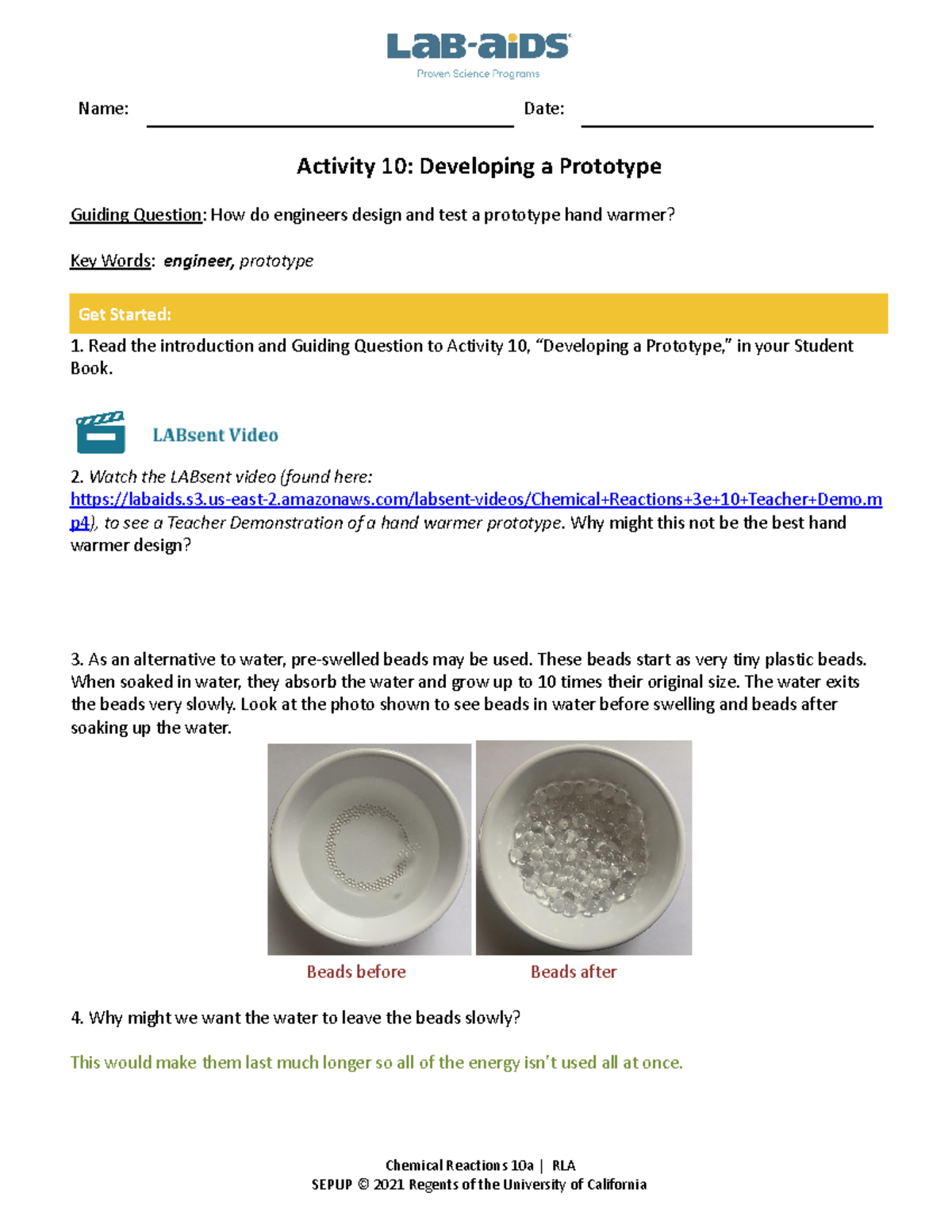 Chemical Reactions 10a: Hand Warmer Prototype Development Guide - Studocu