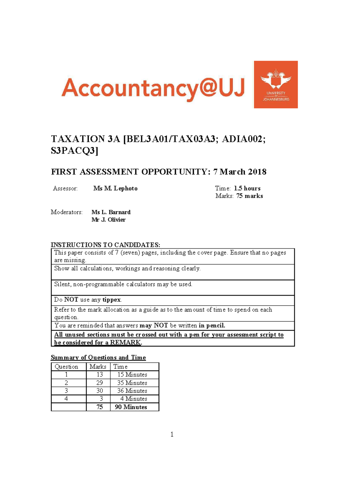TAX3A FIRST ASSESSMENT OPPORTUNITY: 2023 Exam Paper Analysis - Studocu