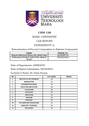CHM 207 LAB Report 1A - CHM 207 ORGANIC CHEMISTRY EXPERIMENT 1: Basic ...