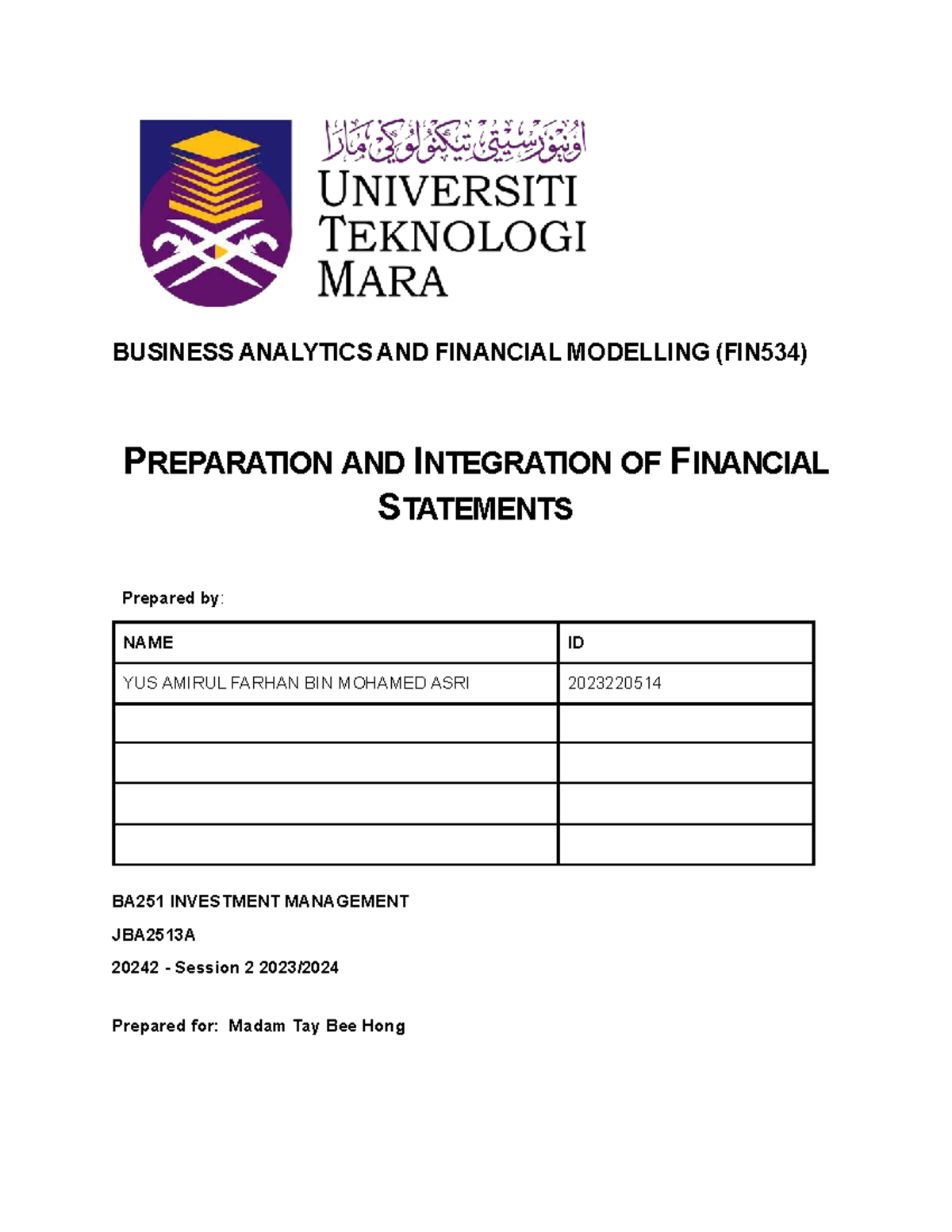 FIN534 BUSINESS ANALYTICS & FINANCIAL MODELLING: Ratio Analysis Report ...