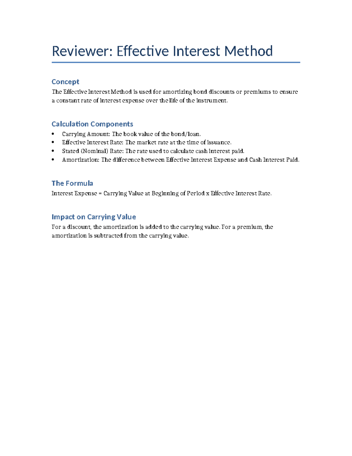 Reviewer: Effective Interest Method for Bond Amortization - Studocu