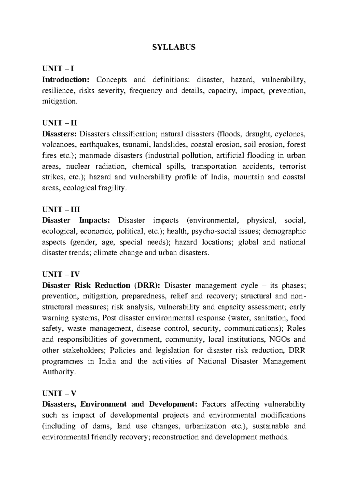 Unit 4 - Disaster Risk Reduction (DRR) and Management Cycle - Studocu