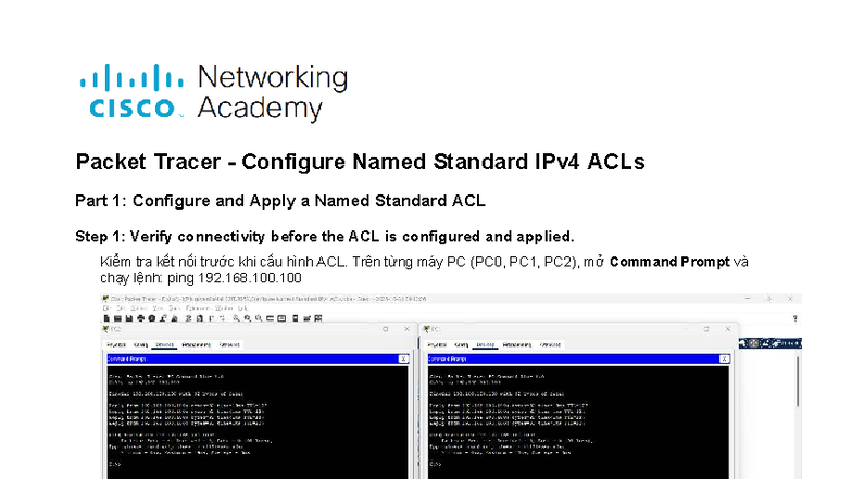 Packet Tracer - Configuring Named Standard IPv4 ACLs Guide - Studocu
