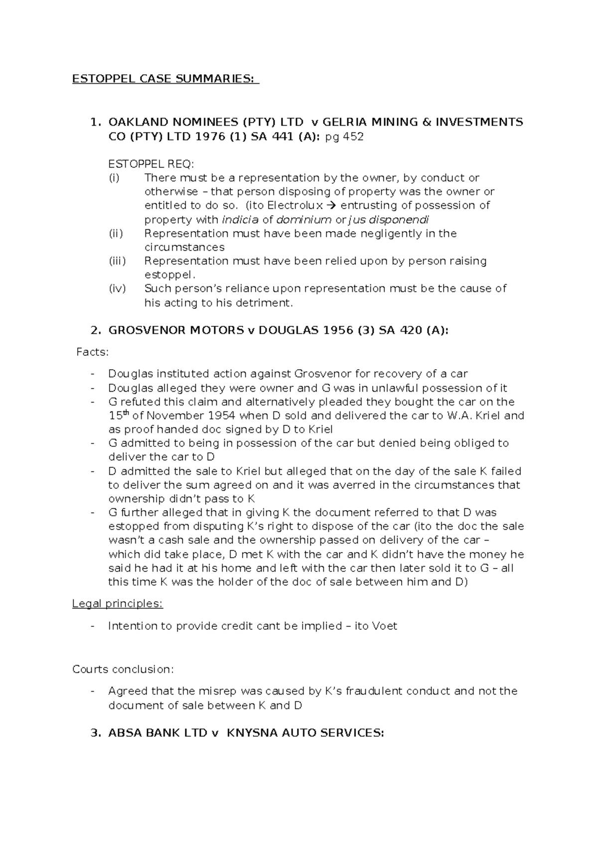 Estoppel Case Summaries: Key Legal Principles and Court Rulings - Studocu