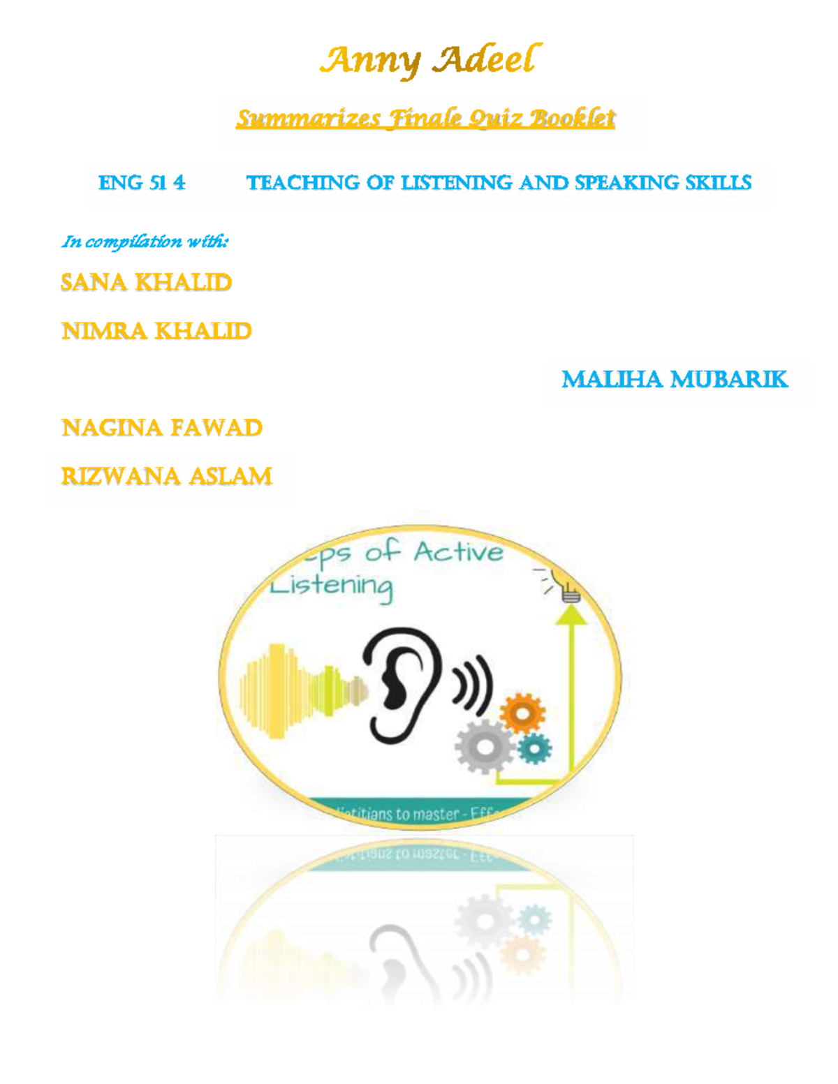 ENG 51 4 Final Quiz Prep: Teaching Listening & Speaking Skills - Studocu