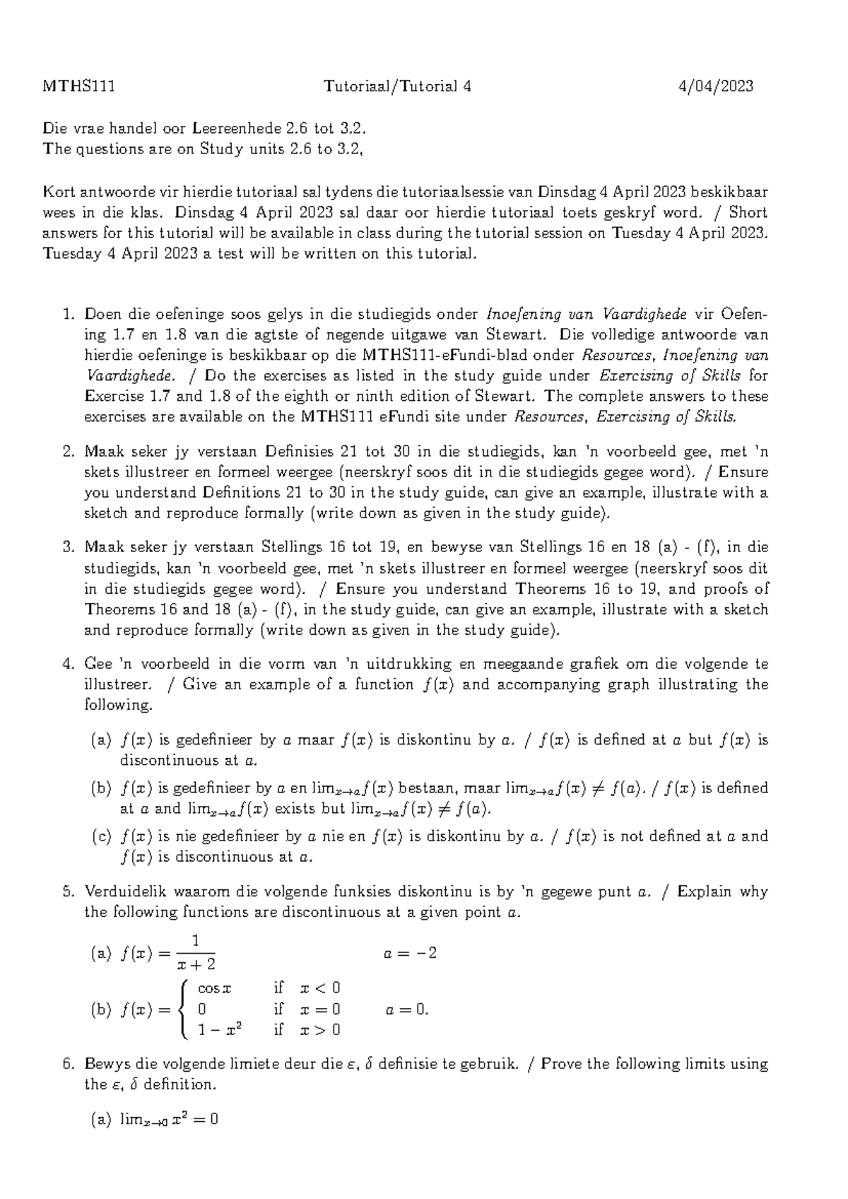 MTHS111 Tutorial 4: Study Units 2.6 to 3.2 Overview and Test Prep - Studocu