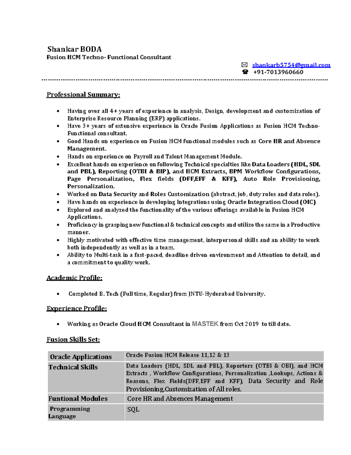 Shankar BODA Oracle Fusion HCM Resume - Shankar BODA Fusion HCM Techno ...