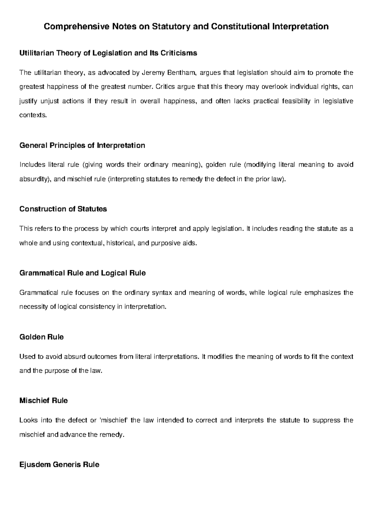 Interpretation Notes: Statutory & Constitutional Analysis (LAW 101 ...