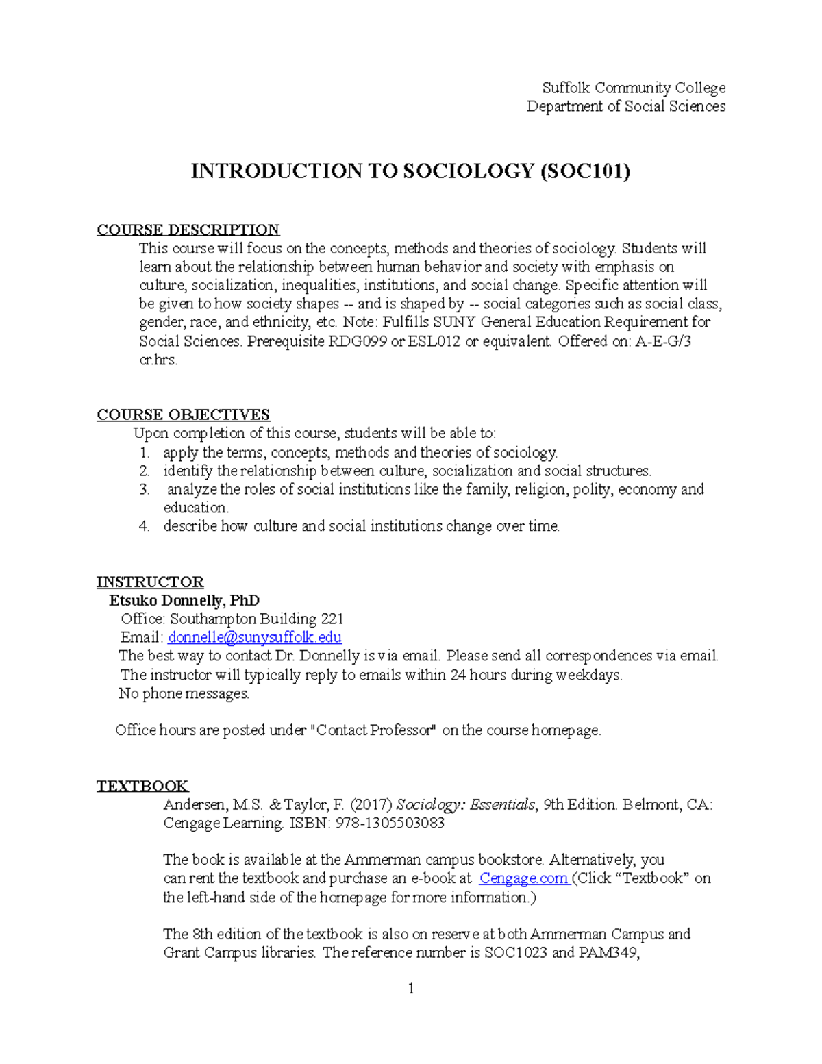 SOC101: Introduction to Sociology Syllabus - Spring Semester 2023 - Studocu
