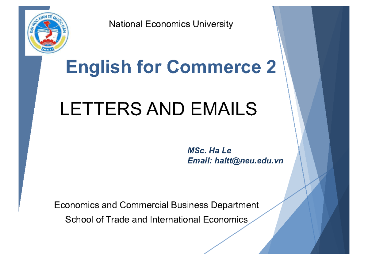 English for Commerce 2: Unit 1 - Letters and Emails Overview - Studocu