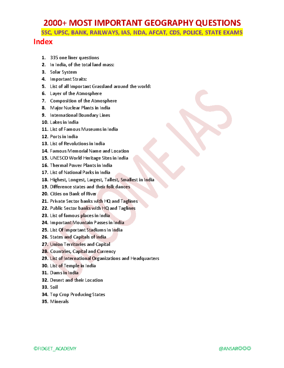 Most Important Geography Questions for SSC, UPSC, Bank, Railways, IAS ...