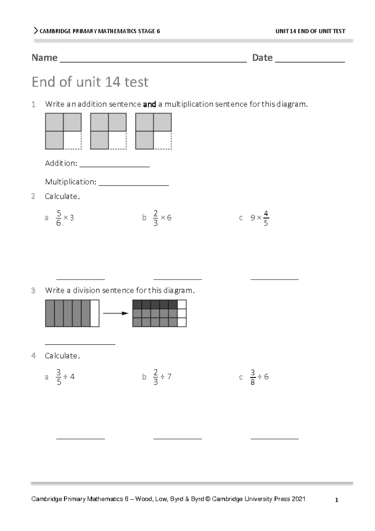 CAMBRIDGE PRIMARY MATHEMATICS 6 UNIT 14 END OF UNIT TEST - Studocu
