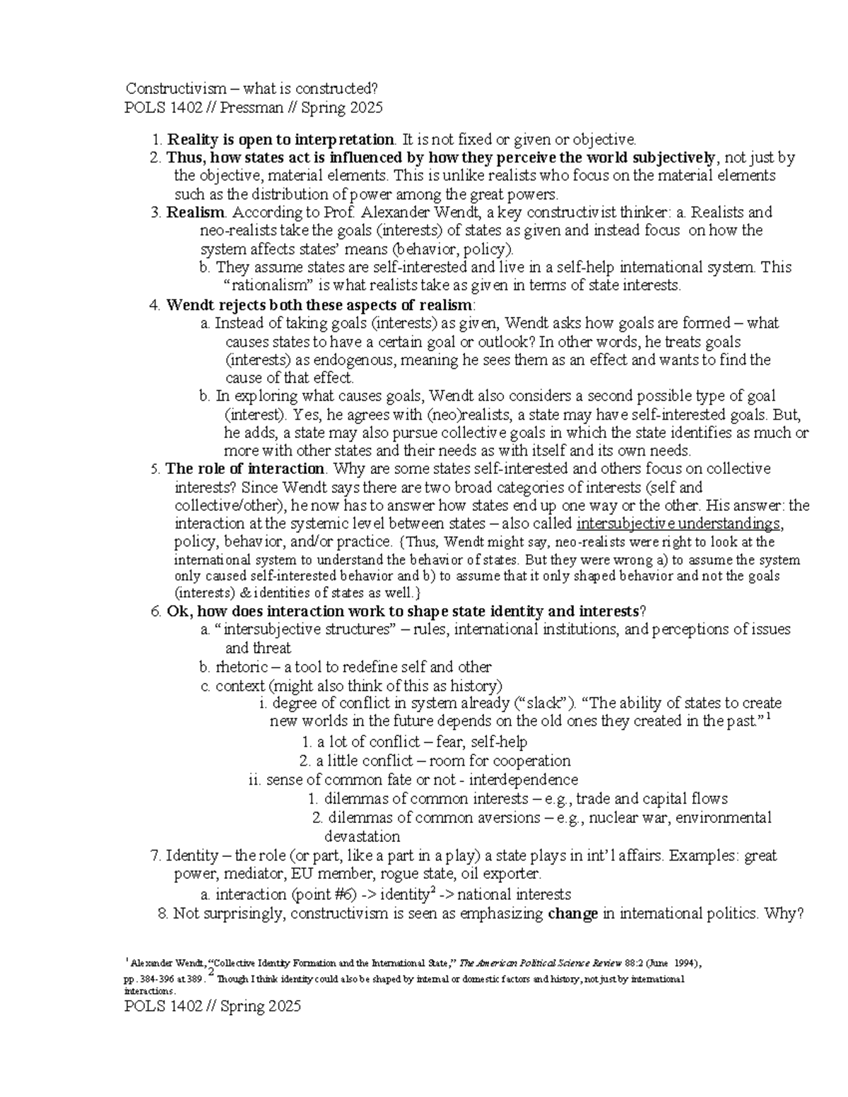Mod 4 Constructivism outline study guide-Finnemore - Constructivism ...