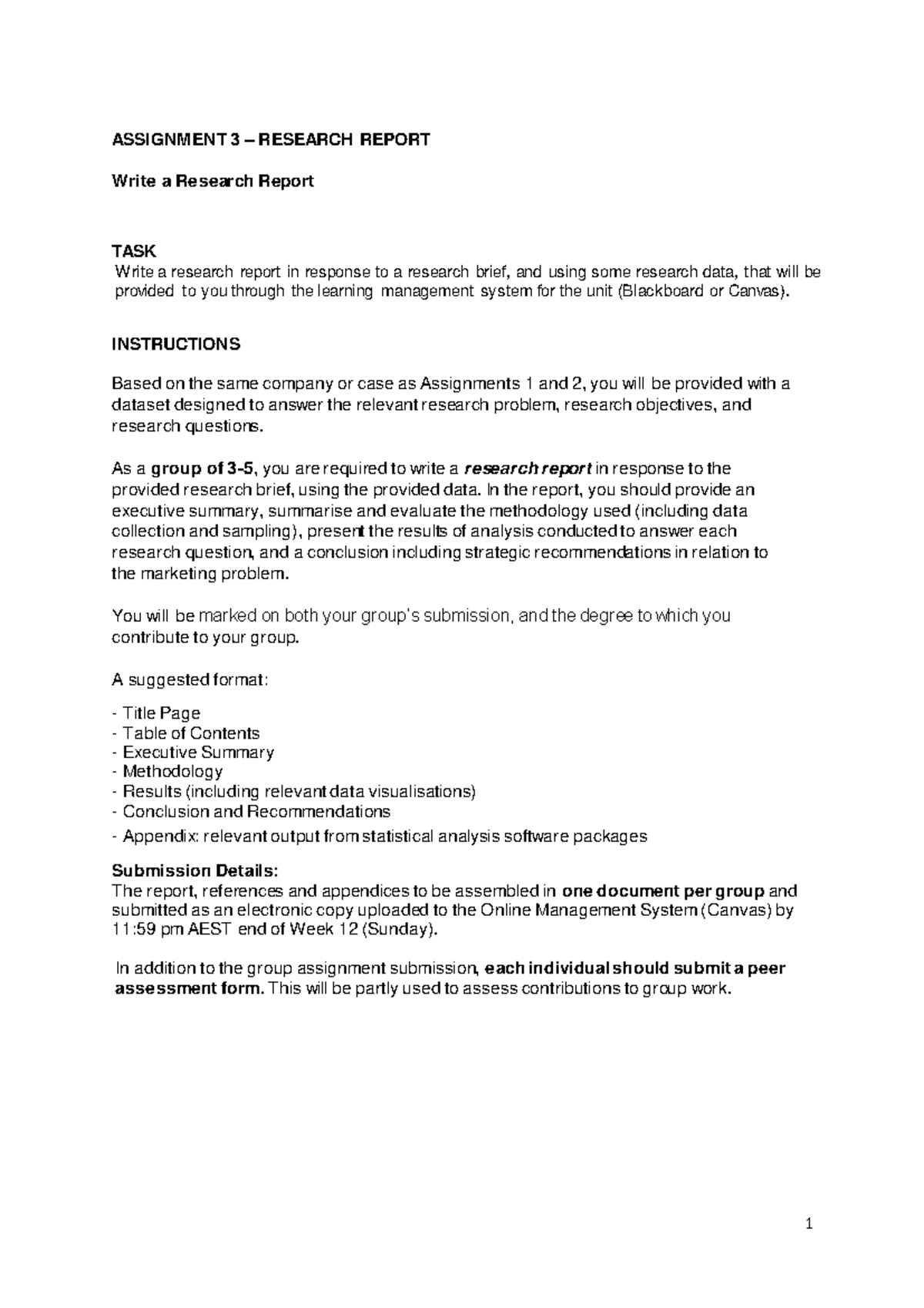 MKT2001 9 S1 21 Assignment 3-1 - ASSIGNMENT 3 – RESEARCH REPORT Write a ...