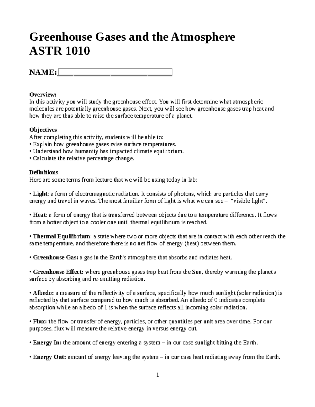 Greenhouse Gases and Their Impact on Climate - ASTR 1010 Lab Guide ...