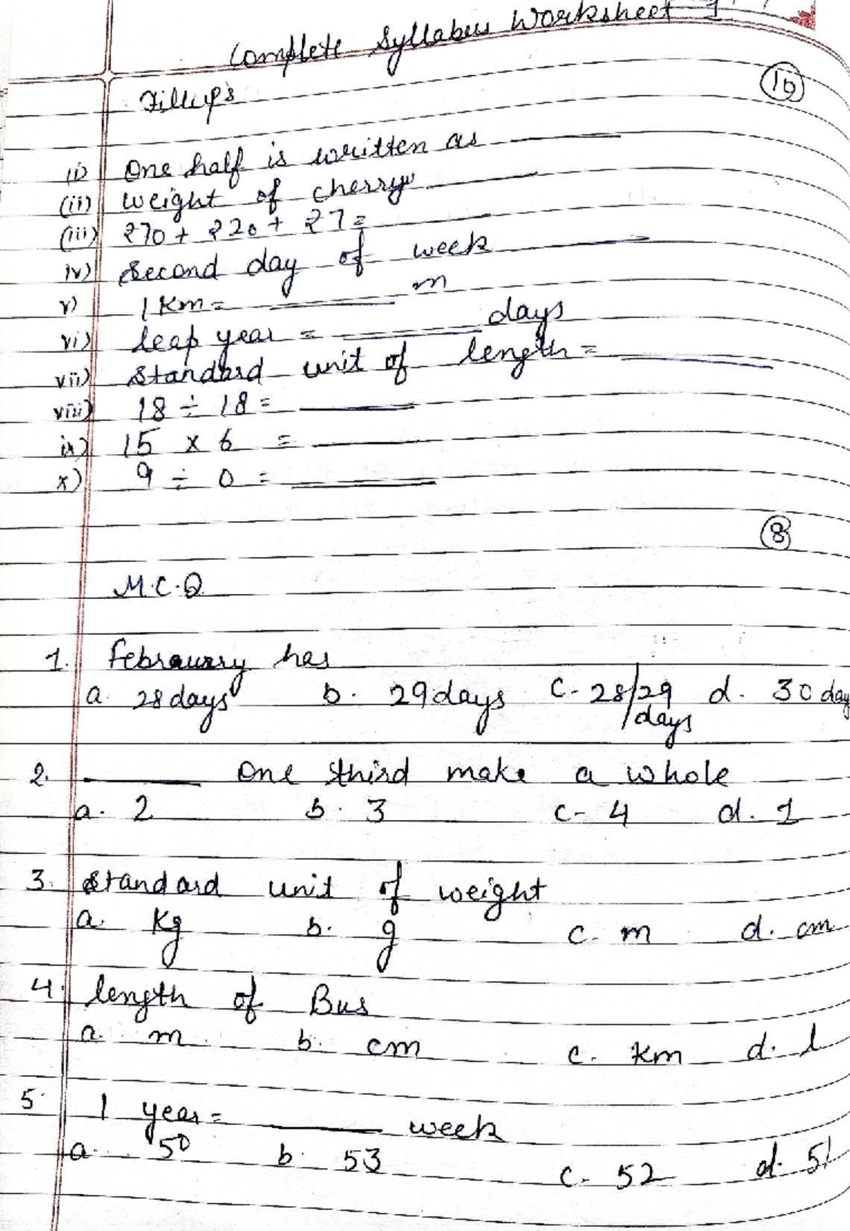 Complete Worksheet 1 - Math Concepts and Exercises (Course Code ...