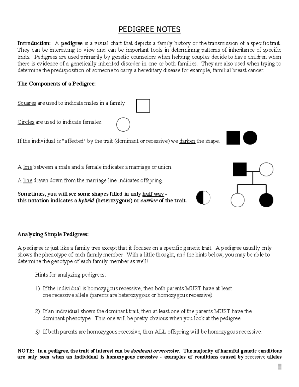 PEDIGREE NOTES: Understanding Genetic Inheritance Patterns - Studocu
