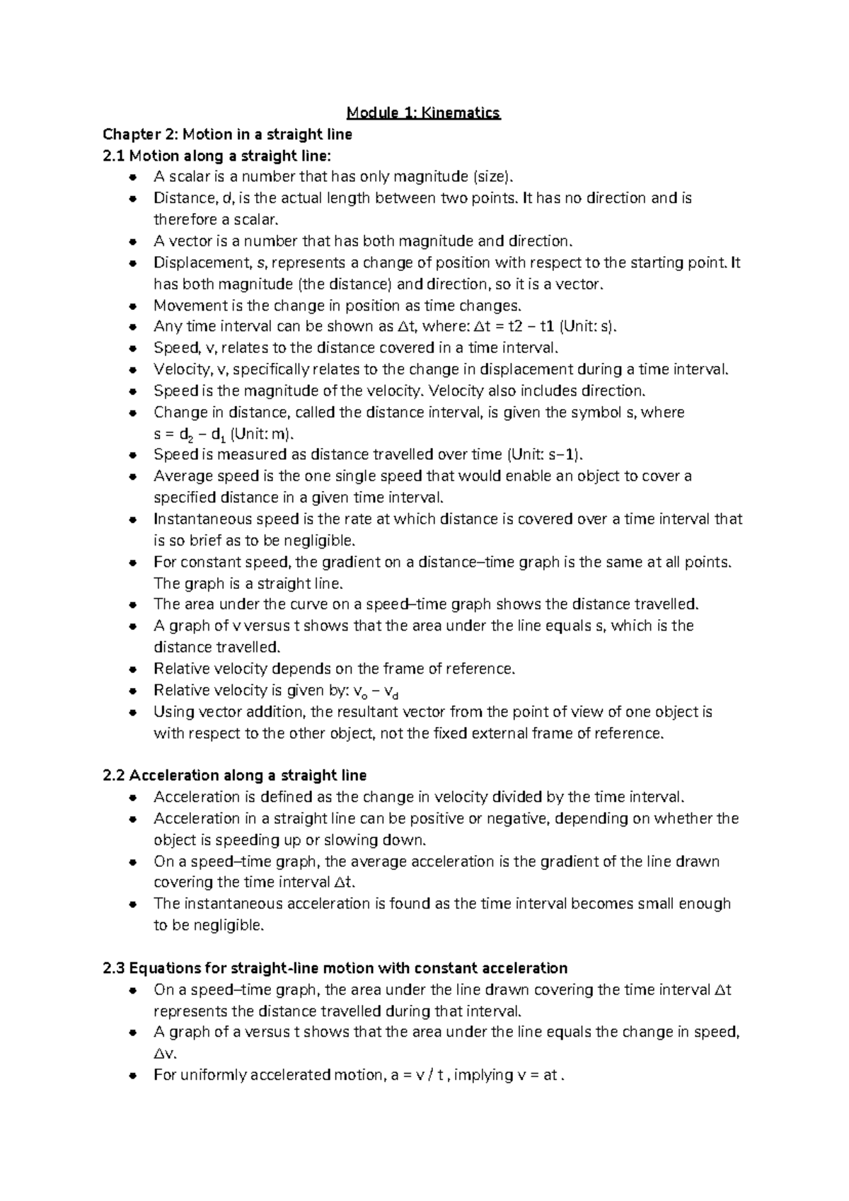 Mod 1 and 2 physics notes - **Module 1: Kinematics Chapter 2: Motion in ...
