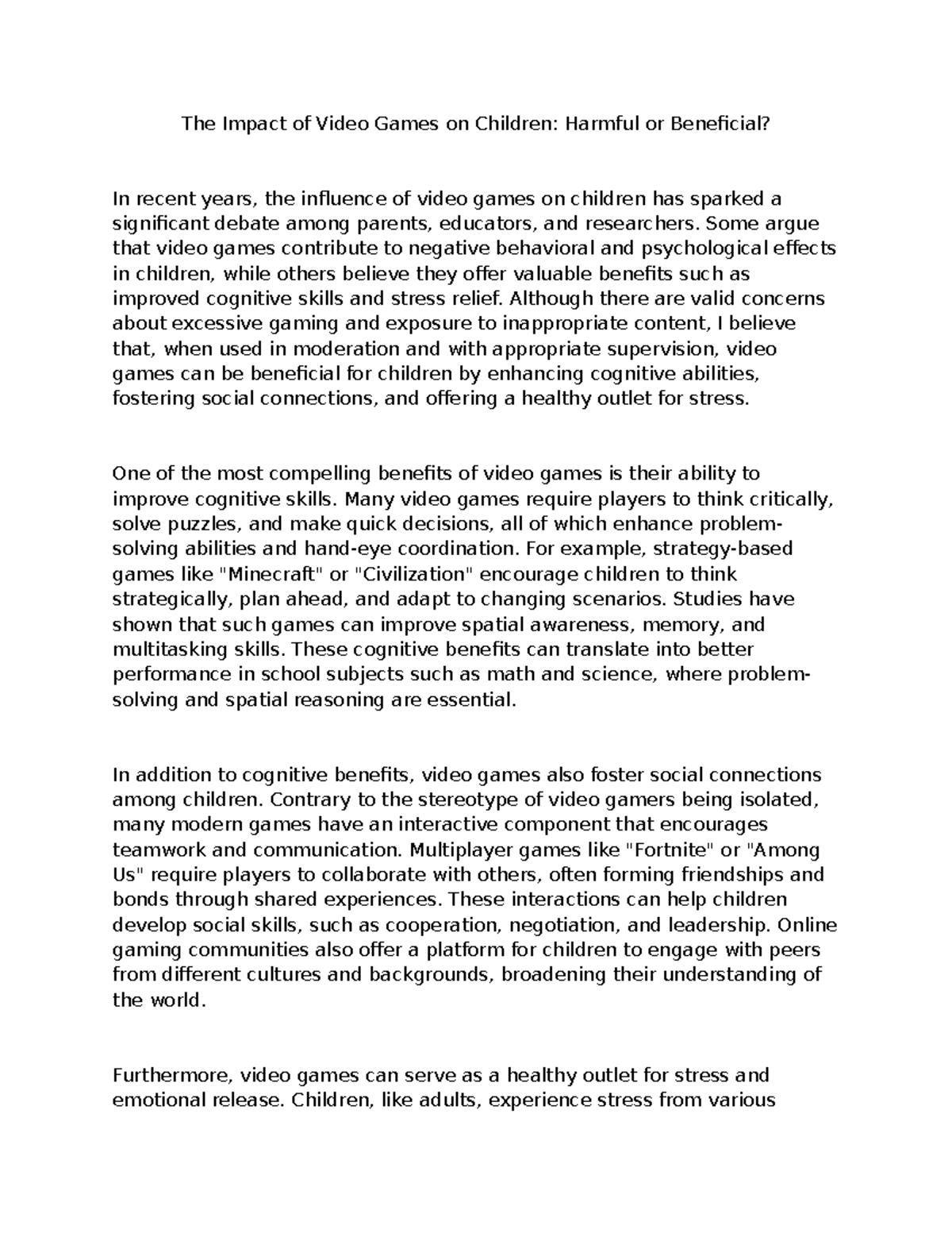 The Impact of Video Games on Children - Some argue that video games ...