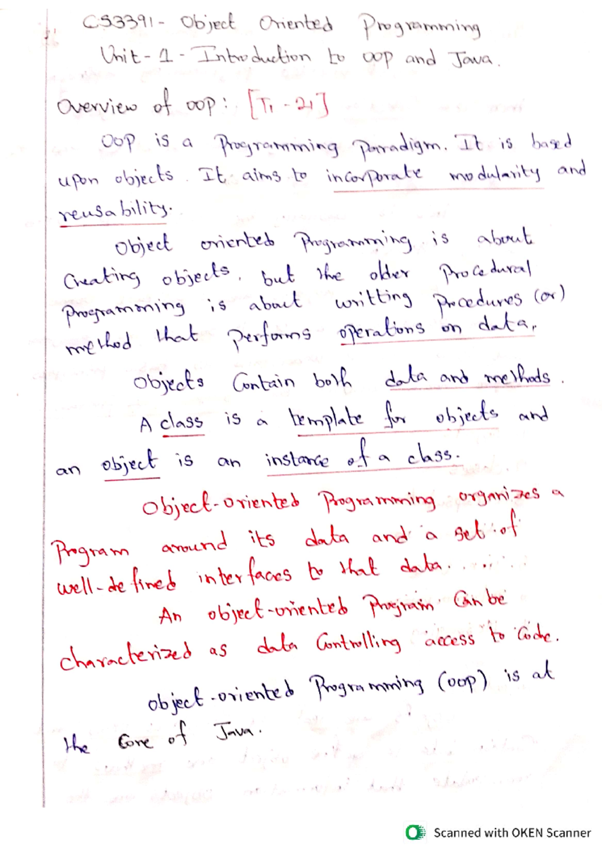 CS3391 - OOPs - Unit 1 - Java Programming Concepts and Principles - Studocu