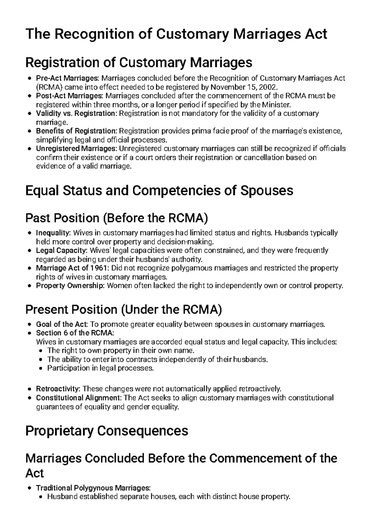 UNIT4 - Study Guide: Recognition of Customary Marriages Act Overview ...