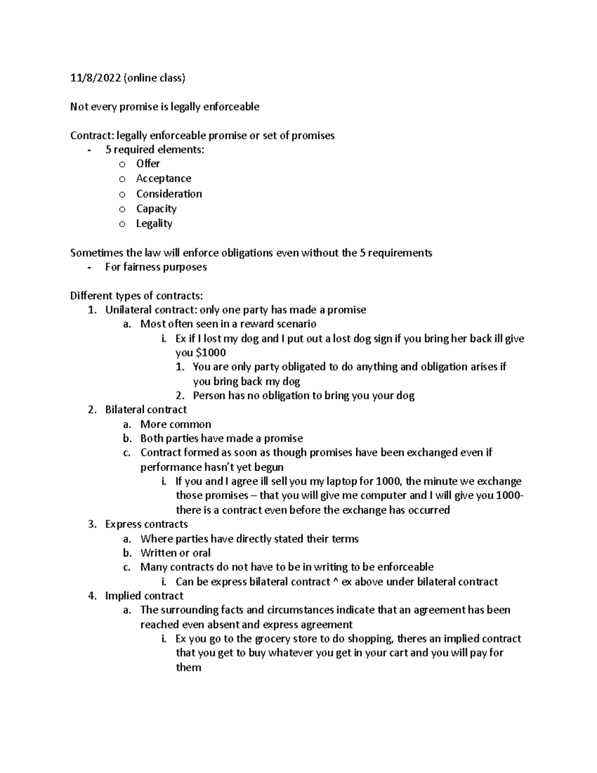 Bmgt380 Exam 3 Notes - Key Concepts in Contract Law - Studocu