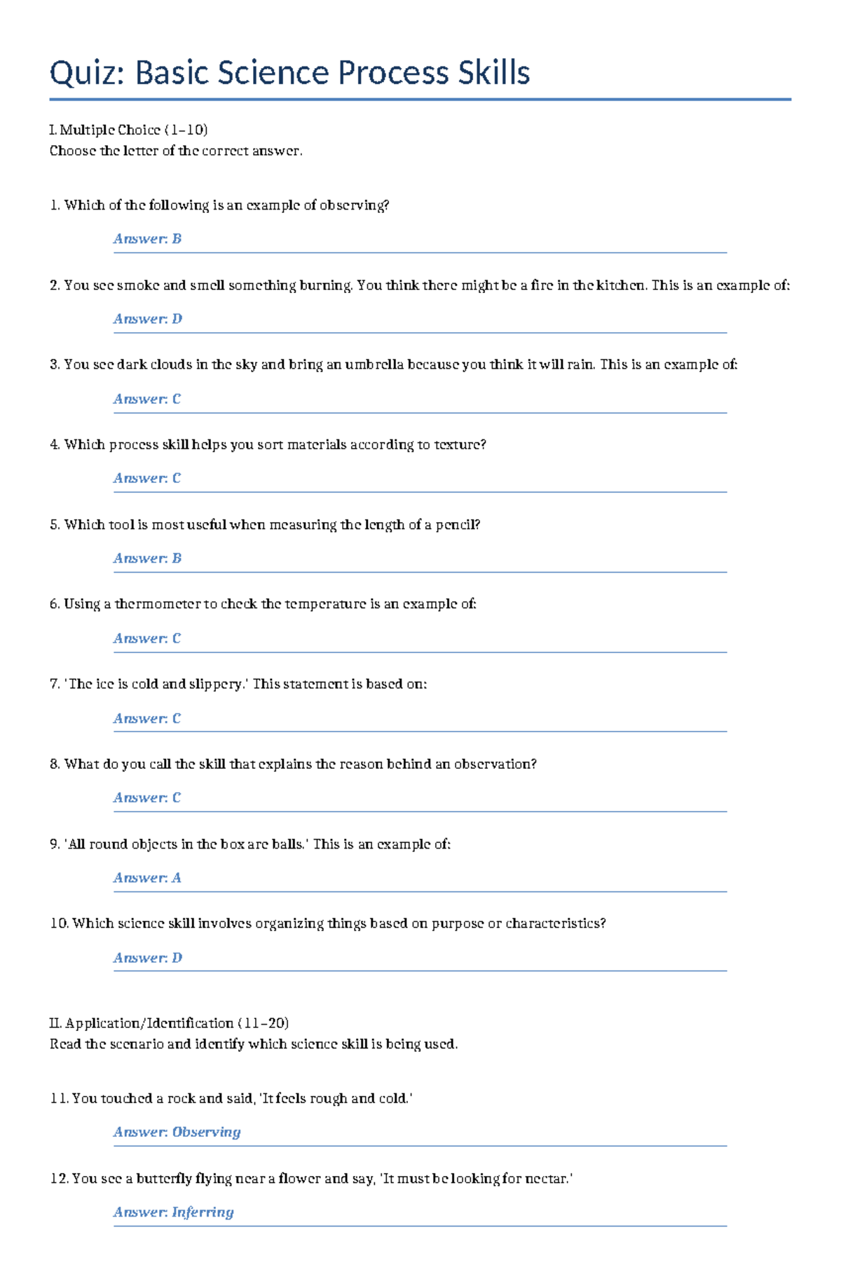 Quiz: Basic Science Process Skills I - Multiple Choice Questions - Studocu