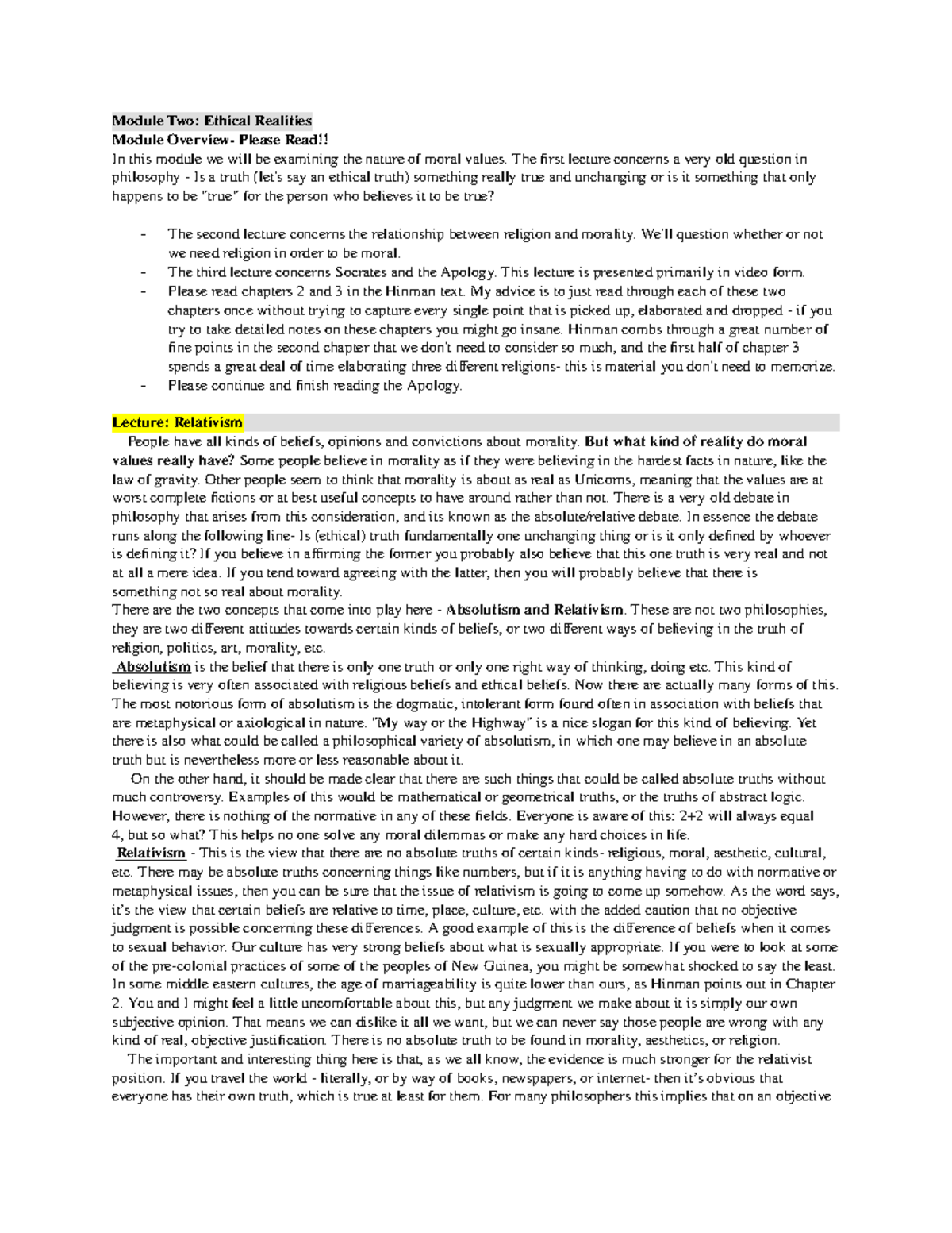 Module Two- Ethical Realities with Discussion - Module Two: Ethical ...