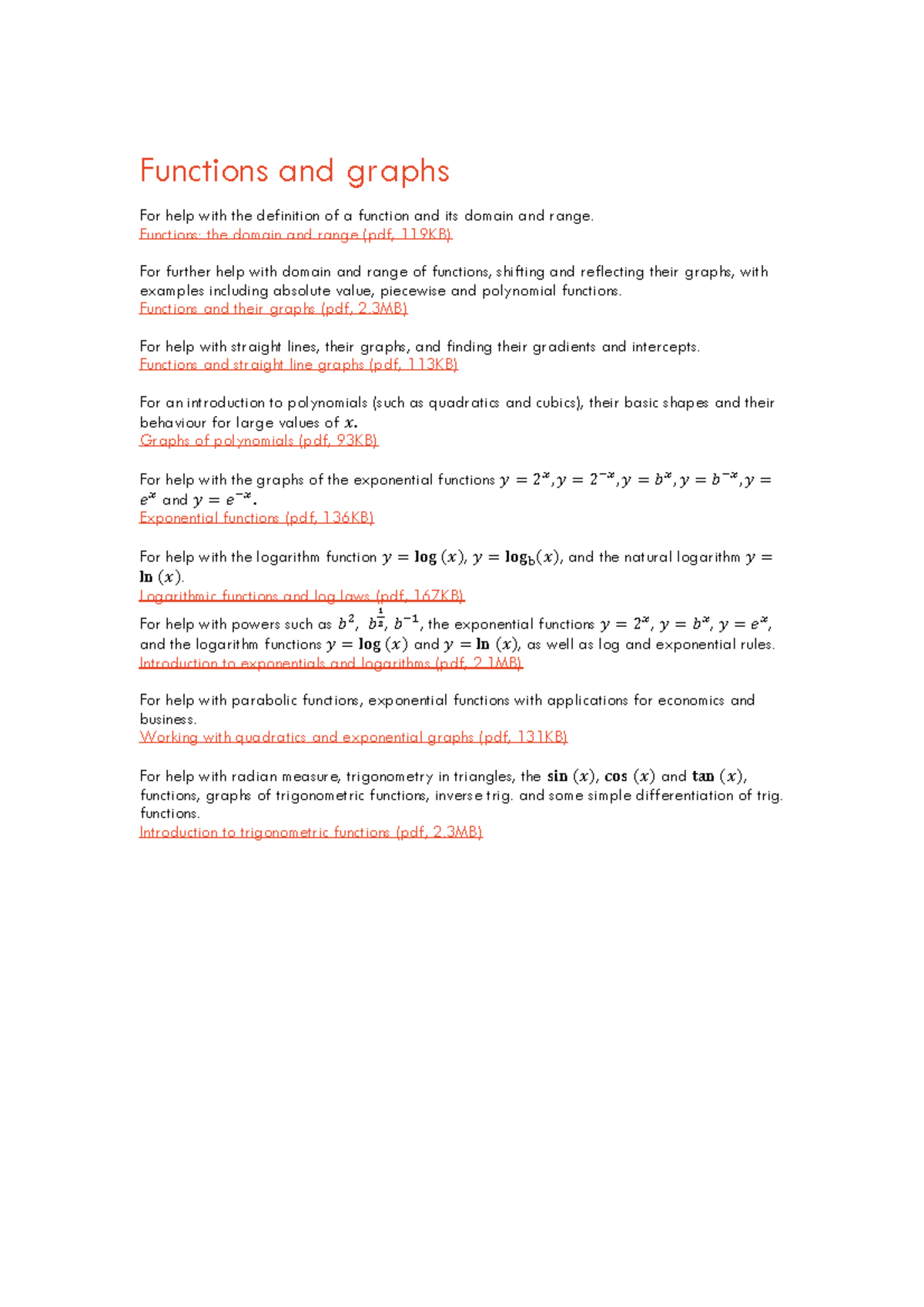 Functions graphs study guide - Functions and graphs For help with the ...