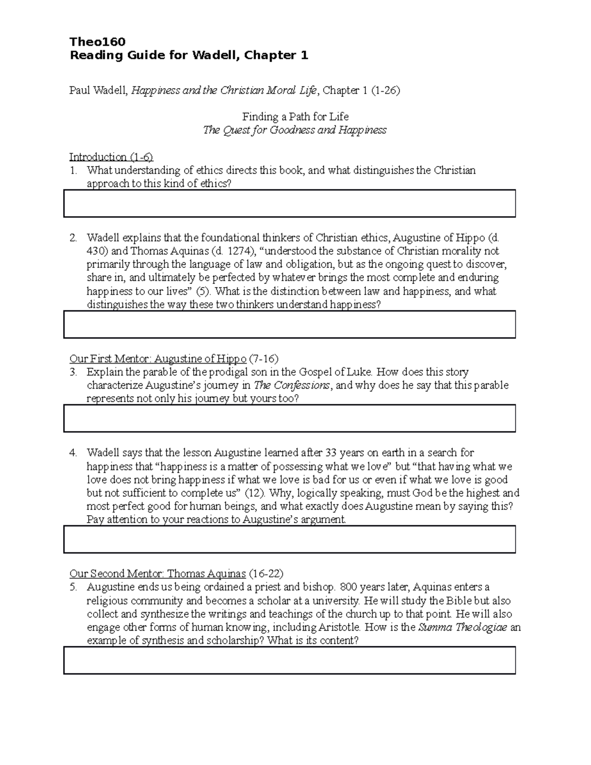 Wadell CH1 Reading Guide: Exploring Happiness & Christian Ethics - Studocu
