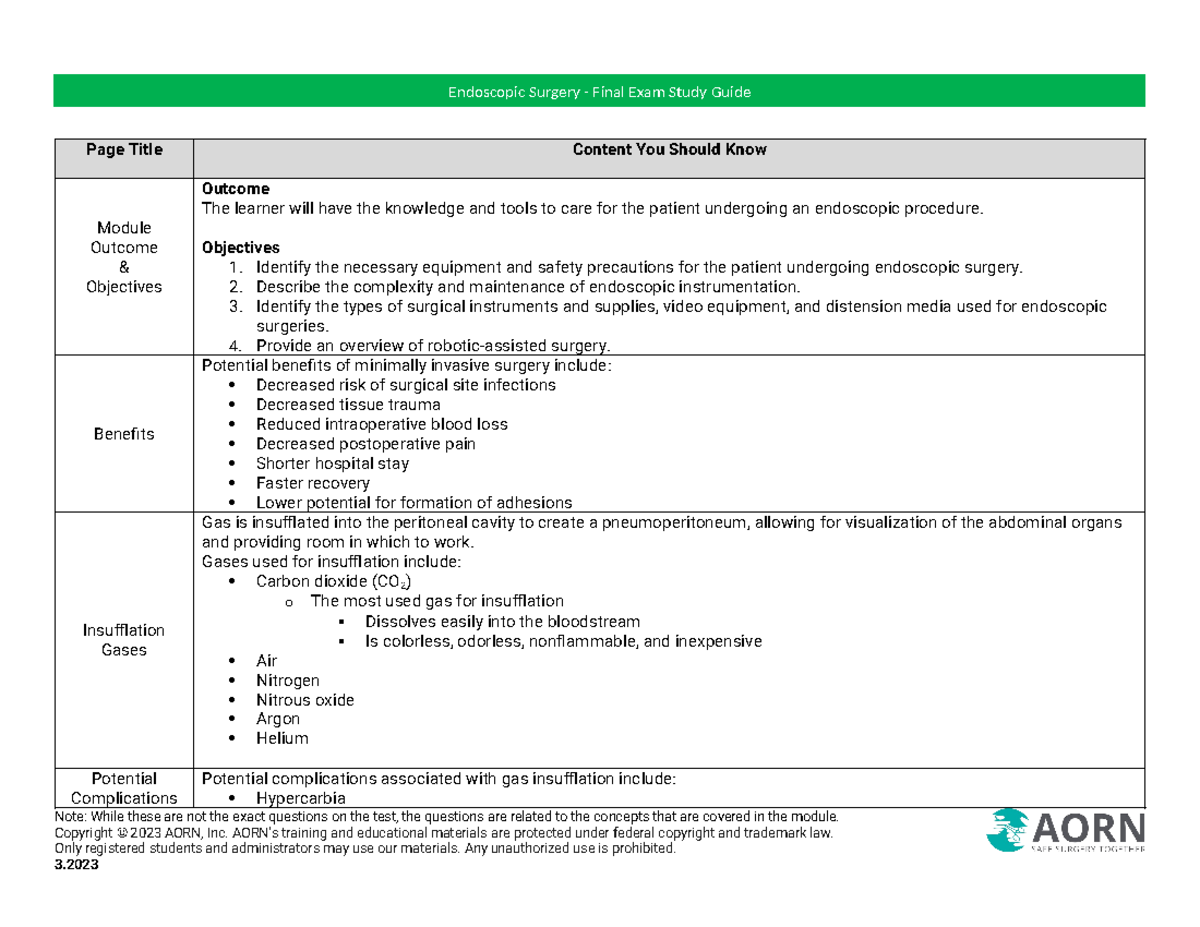 Study Guide Endoscopic Surgery - Page Title Content You Should Know ...