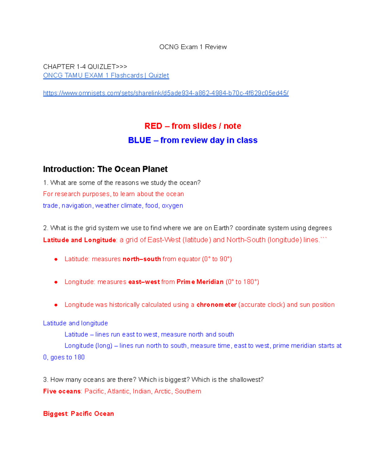OCNG 101 Exam 1 Review: Key Concepts and Flashcards - Studocu