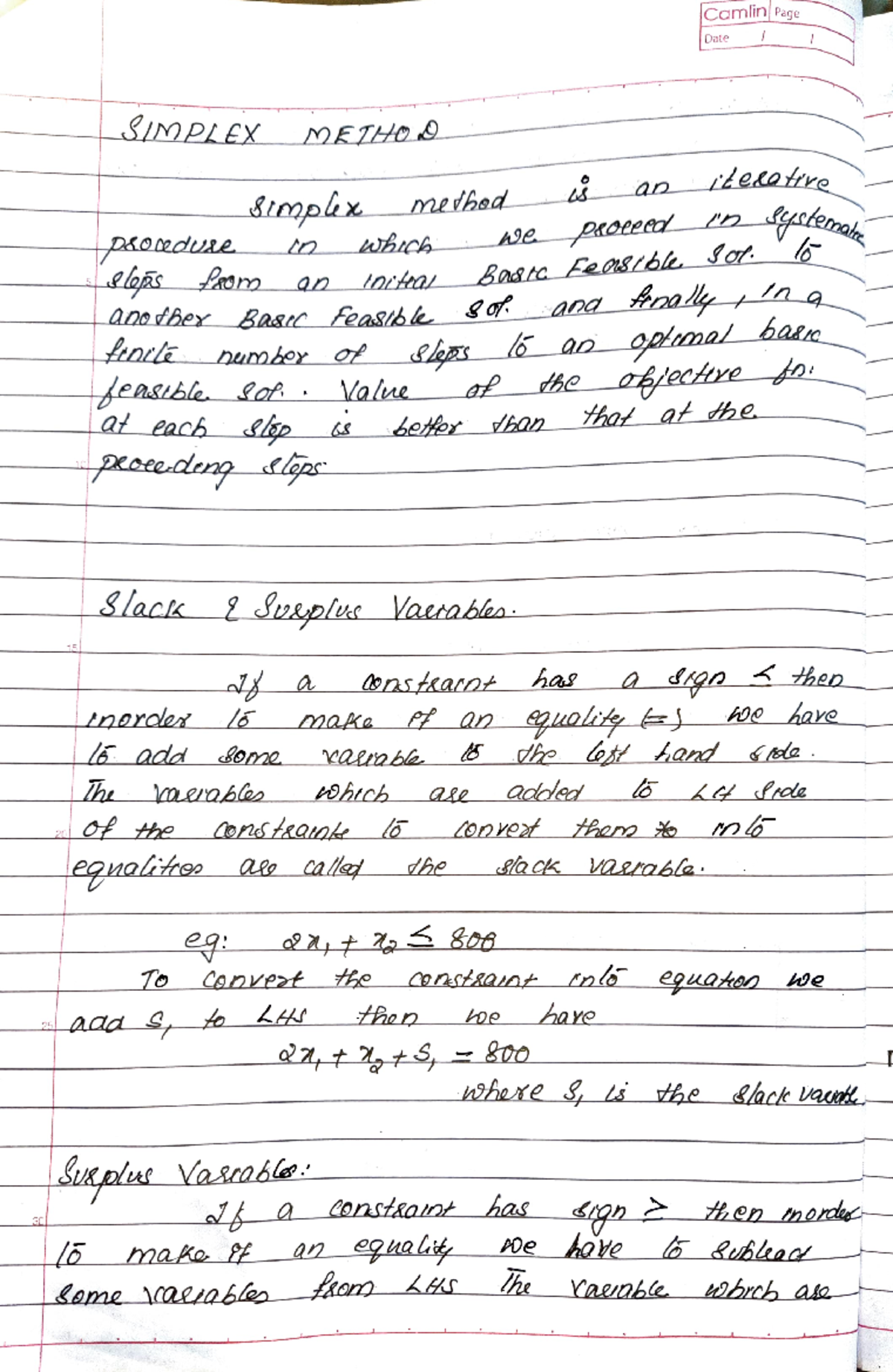 Simplex method - Camlin Page Date SIMPLEX METHo L an iLekatre stemale ...