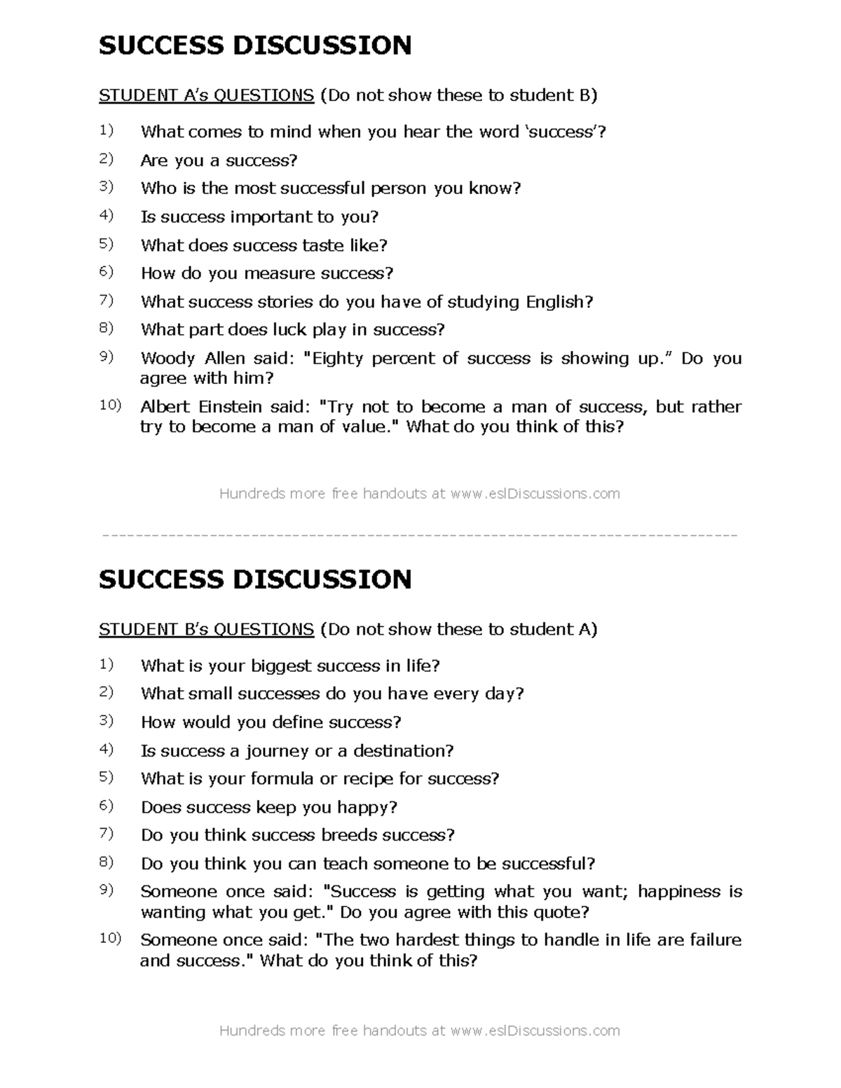 Success-١ - Don't open - Hundreds more free handouts at eslDiscussions ...