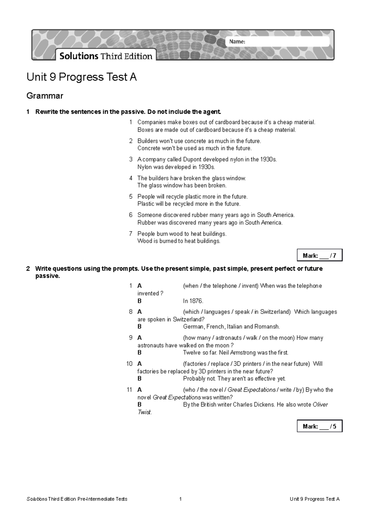 Unit 9 Progress Test A - Passive Voice and Grammar Tasks - Studocu