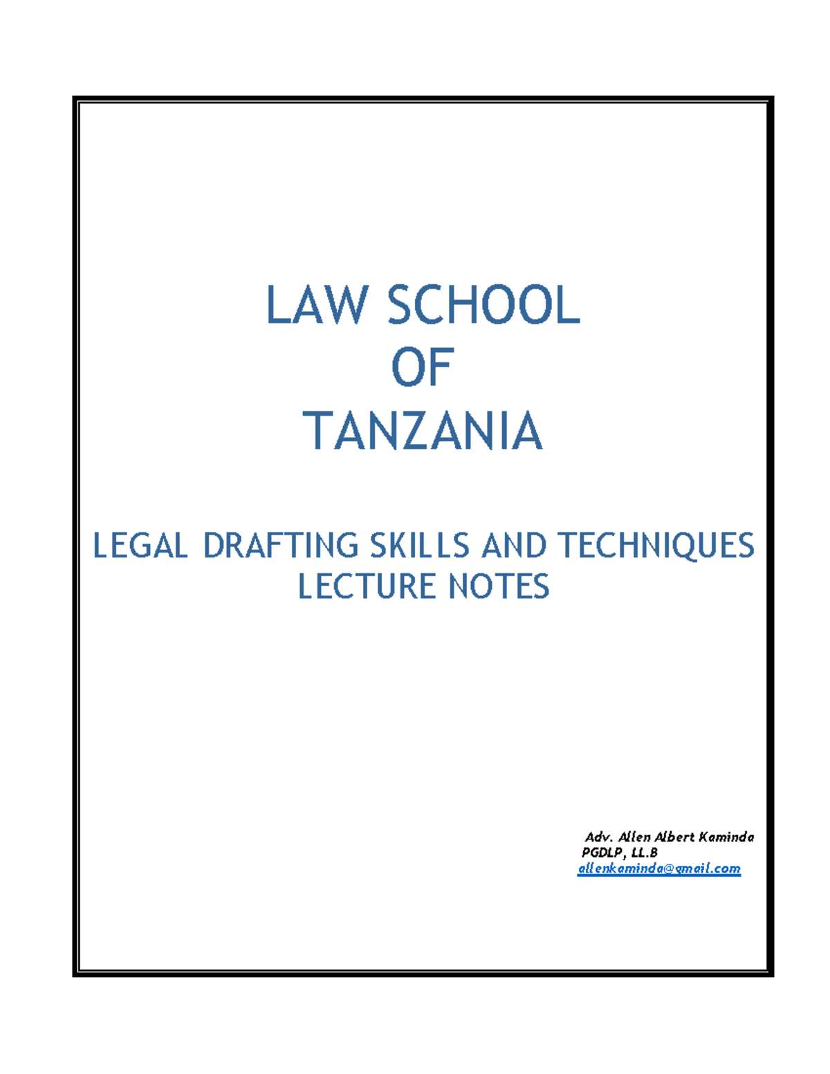 LS 103 Legal Drafting Skills & Techniques Lecture Notes - Studocu