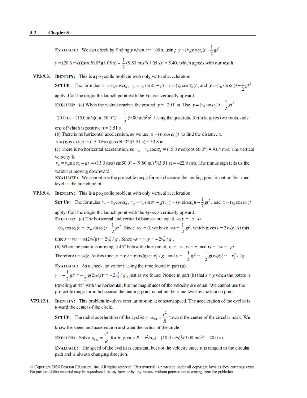 Chapter 3: Projectile Motion and Circular Motion Analysis (VP3.9.3 ...