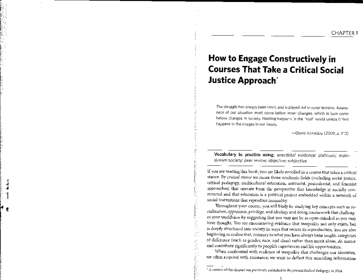 CHAPTER 1: Engaging Constructively in Critical Social Justice Courses ...