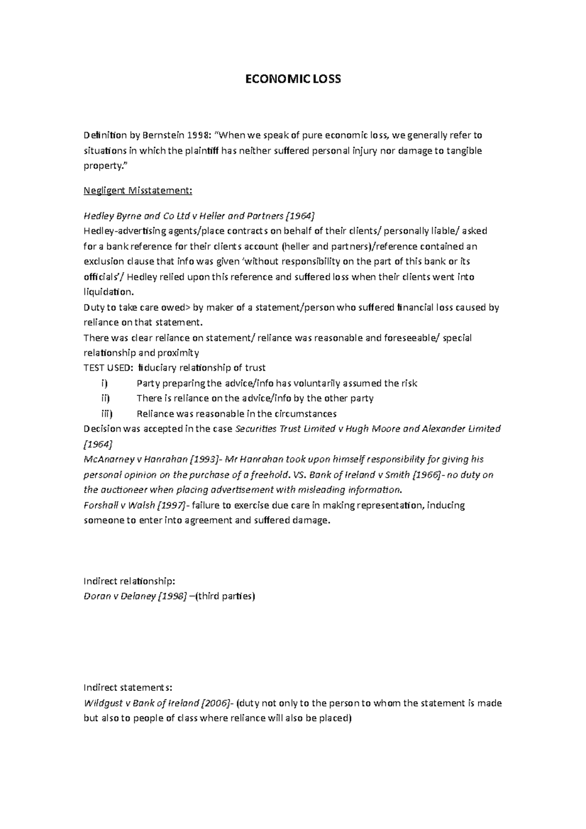 Economic LOSS revision - ECONOMIC LOSS Deiniion by Bernstein 1998 ...