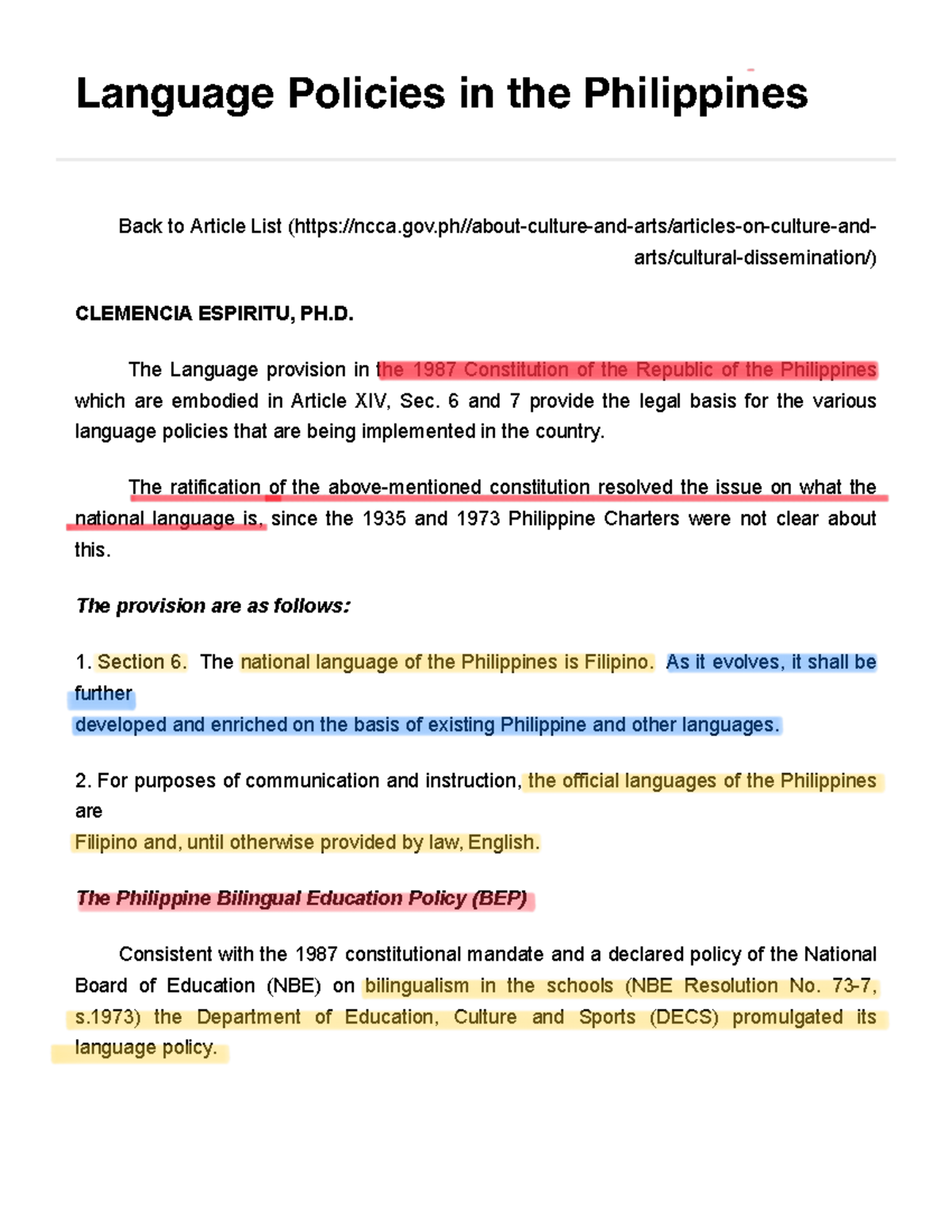 Language Policies and Bilingual Education in the Philippines - Studocu