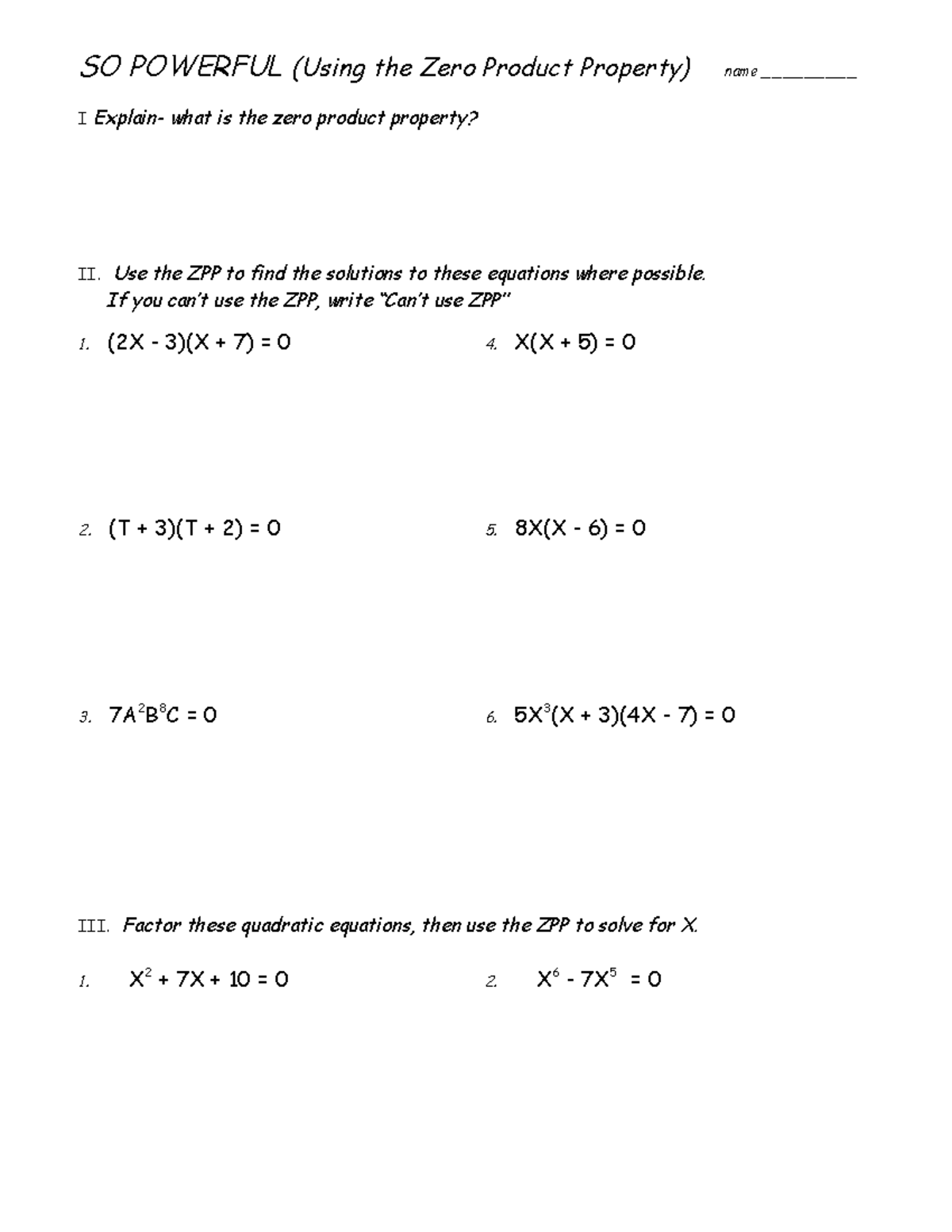ZPP Intro Homework - Understanding the Zero Product Property - Studocu