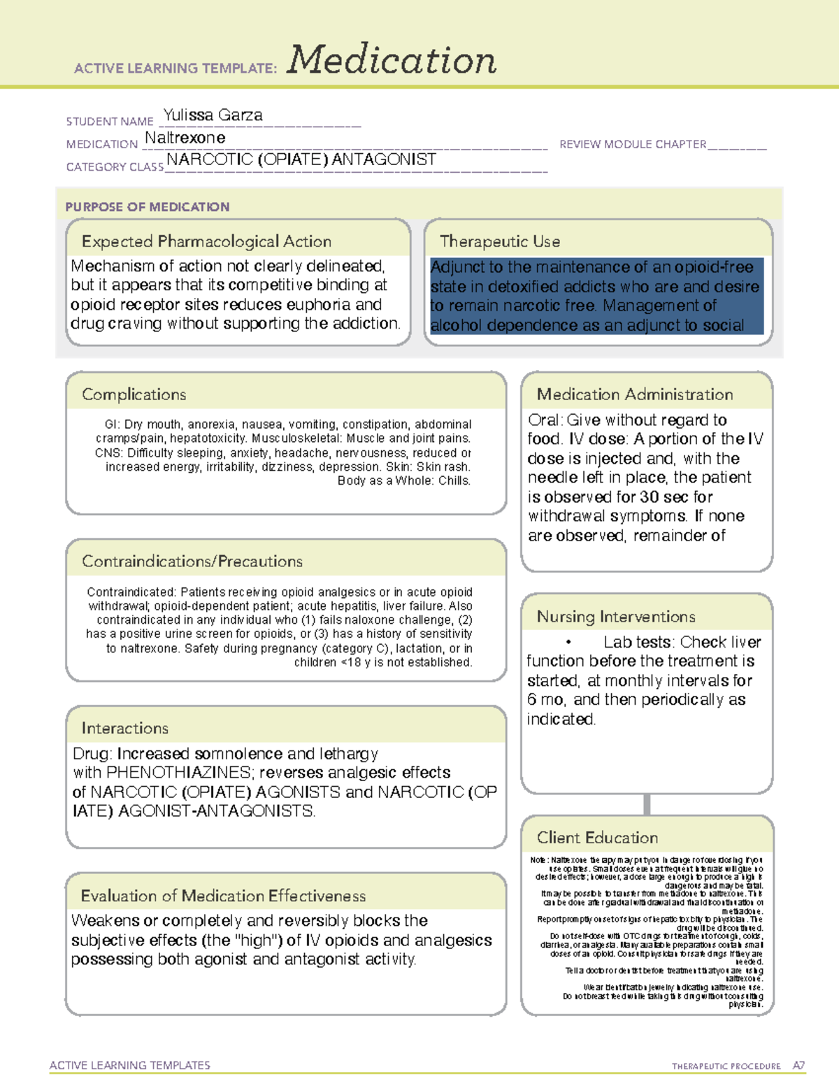 Naltrexone (ALT) - Active Learning Template for Therapeutic Procedure -  Studocu