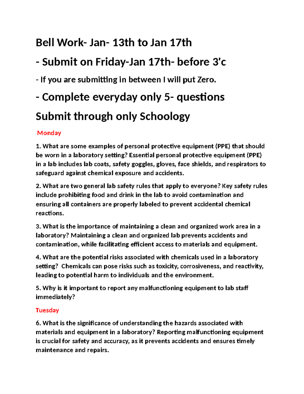 Bell Work- Earth Science -Jan 13th to Jan 17th - Bell Work- Jan- 13th ...