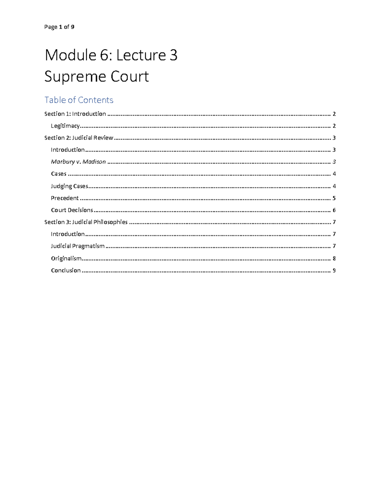 Module 6 Lecture 3: Supreme Court, Judicial Review, and Philosophies ...