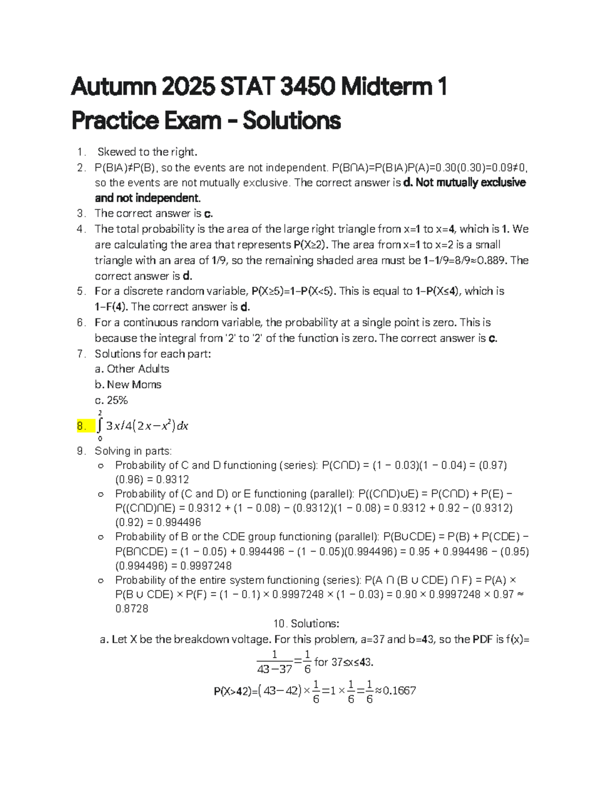 Autumn 2025 STAT 3450 Midterm 1 Practice Exam Solutions - Studocu