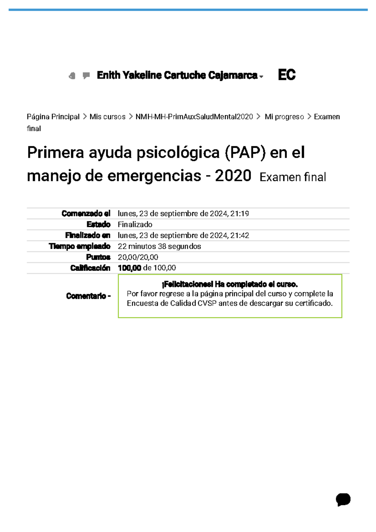 Examen Final Revisión del PAP en Manejo de Emergencias - 2020 - Document Preview