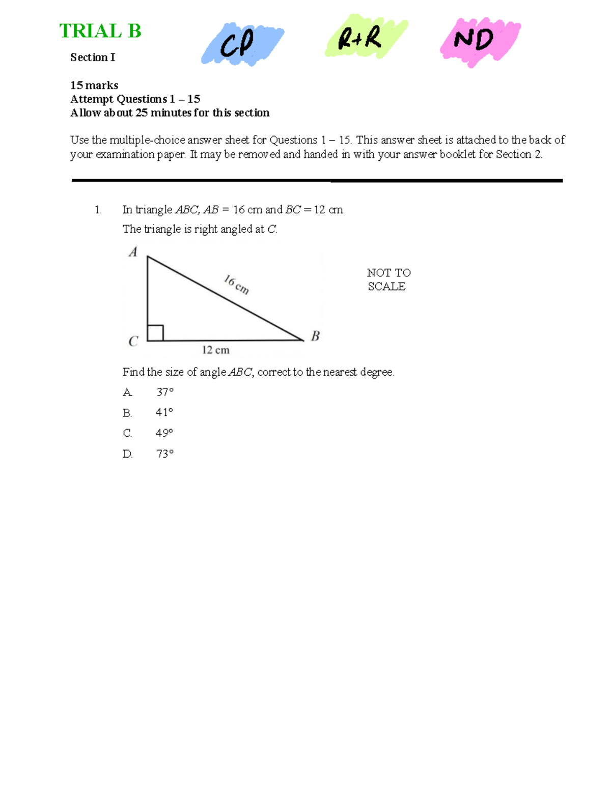 Trial B - Math Standard 2 Exam Paper (15 Marks) - Studocu